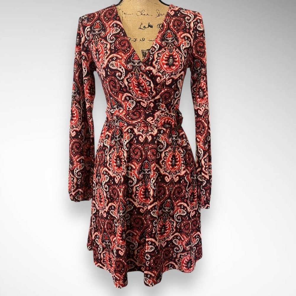 ANTHROPOLOGIE MAEVE Purple‎ Pink Paisley Vneck Faux Wrap Dress W/ Belt | NWT